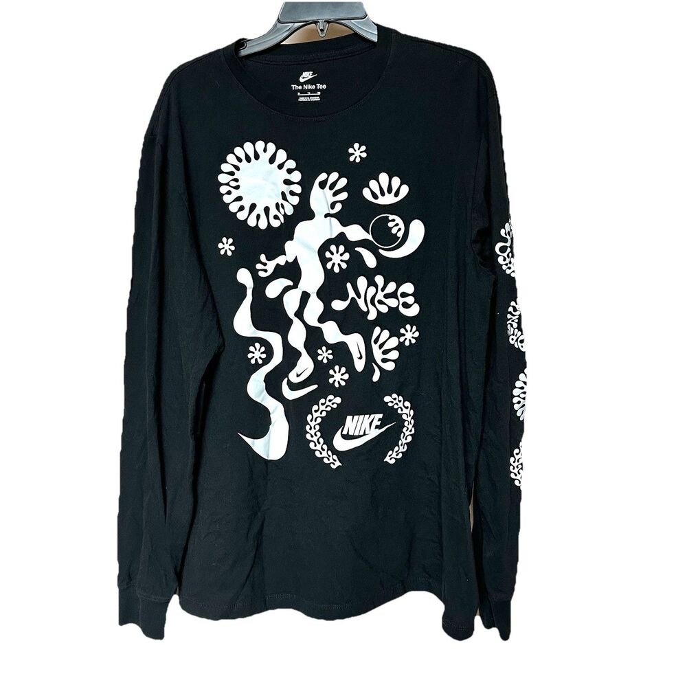 The Nike Tee XL Long Sleeve Black Graphic Print Groovy Funky Gorpcore Streetwear
